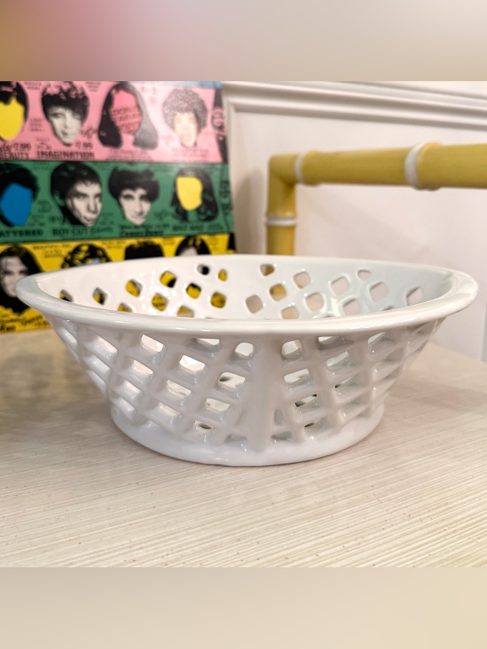 RARE White Ceramic Lattice Bowl by FORLIFE